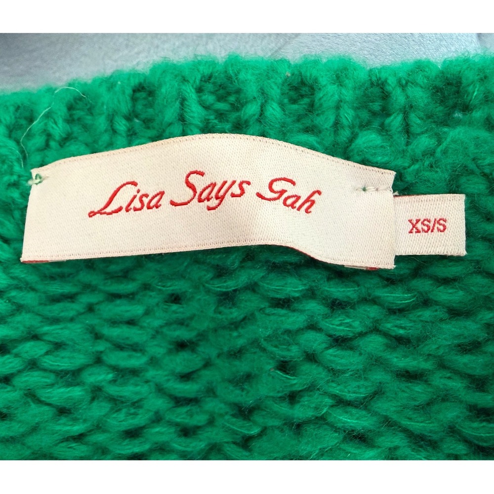 Lisa Says Gah Green Landscape Sheep Intarsia Chunky Knit‎ Sweater XS/S Viscose - Picture 5 of 6